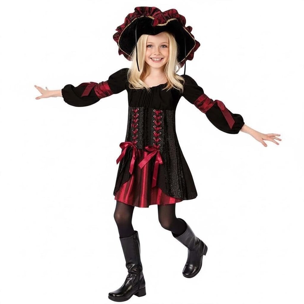 Deluxe Pirate Costume Halloween Girls 4-6T  with Ruffled Hat NEW In Package